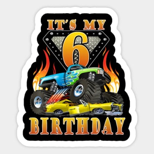 Kids Monster Truck 6 Year Old Shirt 6Th Birthday Boy Monster Car Sticker